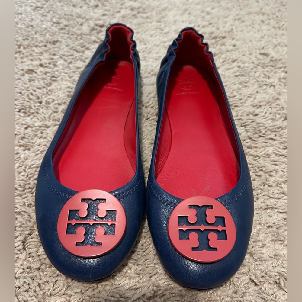 Tory Burch navy and red flats, size 8, used